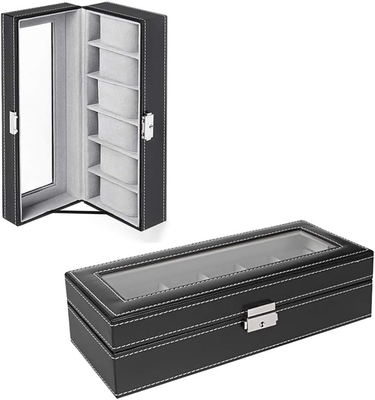 NEX 6 Slots Boîte de montres organisateur pour hommes, porte-montres noire Stand Affichage Cas de stockage