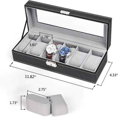 NEX 6 Slots Boîte de montres organisateur pour hommes, porte-montres noire Stand Affichage Cas de stockage