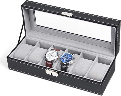 NEX 6 Slots Boîte de montres organisateur pour hommes, porte-montres noire Stand Affichage Cas de stockage