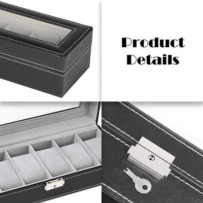 NEX 6 Slots Boîte de montres organisateur pour hommes, porte-montres noire Stand Affichage Cas de stockage