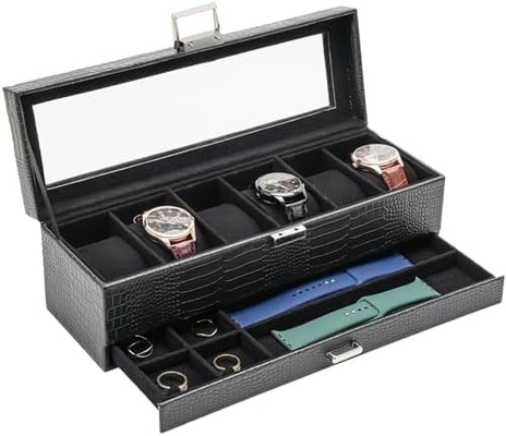 ProCase Watch Box Organisateur pour Hommes, 6 fentes Casse d'affichage de montre avec tiroir, cadeau de la Fête du Père Hommes Horloge Holder Horloge