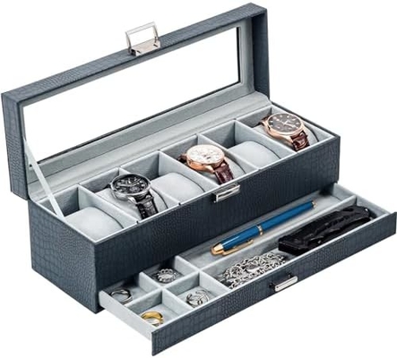 ProCase Watch Box Organisateur pour Hommes, 6 fentes Casse d'affichage de montre avec tiroir, cadeau de la Fête du Père Hommes Horloge Holder Horloge