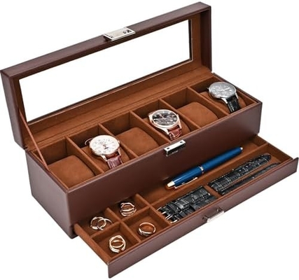 ProCase Watch Box Organisateur pour Hommes, 6 fentes Casse d'affichage de montre avec tiroir, cadeau de la Fête du Père Hommes Horloge Holder Horloge