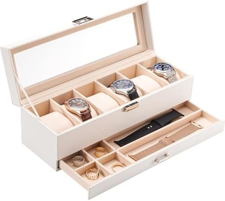 ProCase Watch Box Organisateur pour Hommes, 6 fentes Casse d'affichage de montre avec tiroir, cadeau de la Fête du Père Hommes Horloge Holder Horloge