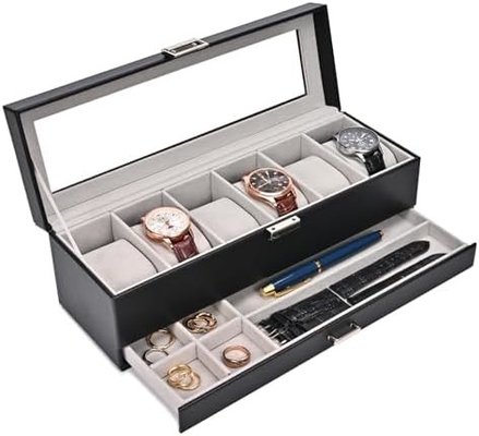 ProCase Watch Box Organisateur pour Hommes, 6 fentes Casse d'affichage de montre avec tiroir, cadeau de la Fête du Père Hommes Horloge Holder Horloge