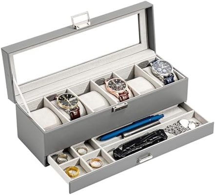 ProCase Watch Box Organisateur pour Hommes, 6 fentes Casse d'affichage de montre avec tiroir, cadeau de la Fête du Père Hommes Horloge Holder Horloge
