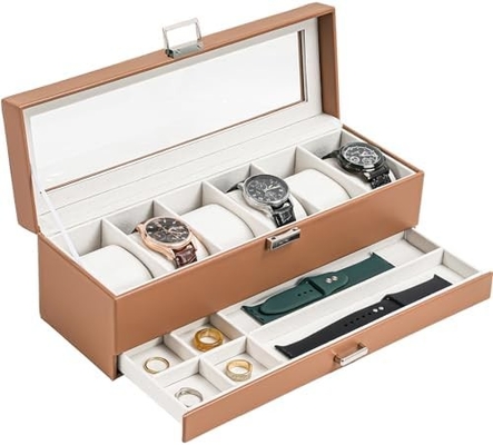 ProCase Watch Box Organisateur pour Hommes, 6 fentes Casse d'affichage de montre avec tiroir, cadeau de la Fête du Père Hommes Horloge Holder Horloge