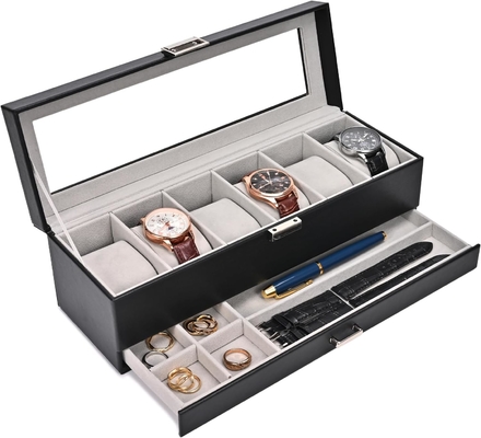 ProCase Watch Box Organisateur pour Hommes, 6 fentes Casse d'affichage de montre avec tiroir, cadeau de la Fête du Père Hommes Horloge Holder Horloge