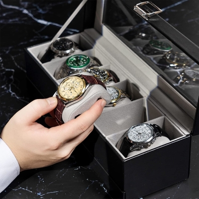 ProCase Watch Box Organisateur pour Hommes, 6 fentes Casse d'affichage de montre avec tiroir, cadeau de la Fête du Père Hommes Horloge Holder Horloge