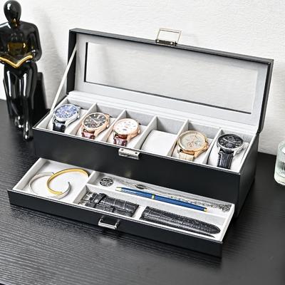 ProCase Watch Box Organisateur pour Hommes, 6 fentes Casse d'affichage de montre avec tiroir, cadeau de la Fête du Père Hommes Horloge Holder Horloge
