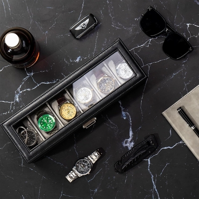 ProCase Watch Box Organisateur pour Hommes, 6 fentes Casse d'affichage de montre avec tiroir, cadeau de la Fête du Père Hommes Horloge Holder Horloge