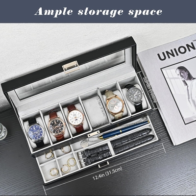 ProCase Watch Box Organisateur pour Hommes, 6 fentes Casse d'affichage de montre avec tiroir, cadeau de la Fête du Père Hommes Horloge Holder Horloge