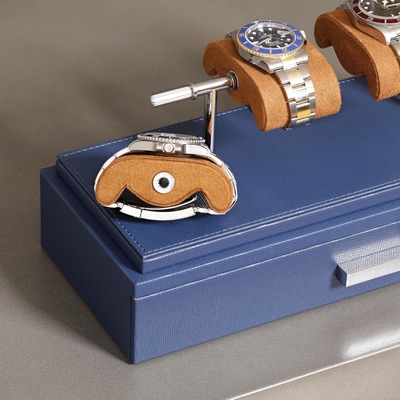 ROTHWELL Casque d'affichage de montre de luxe pour 4 montres Box de montre en cuir avec couvercle acrylique et coussin à glissière amovible