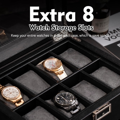 Boîte automatique à montres double avec 8 boîtes de rangement supplémentaires, boîte automatique à montres double avec organiseur de bijoux,