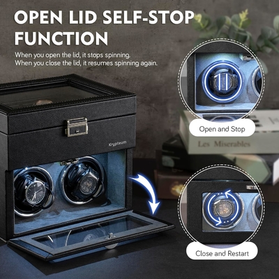 Boîte automatique à montres double avec 8 boîtes de rangement supplémentaires, boîte automatique à montres double avec organiseur de bijoux,