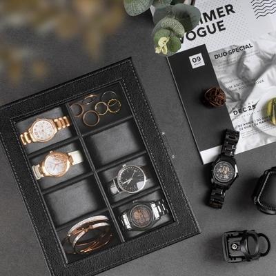 Boîte automatique à montres double avec 8 boîtes de rangement supplémentaires, boîte automatique à montres double avec organiseur de bijoux,