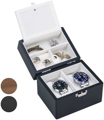 Boîte à montres, boîtier de voyage pour hommes, montres en bois et porte- bijoux organisateur pour femme, protection portable à 2 fentes