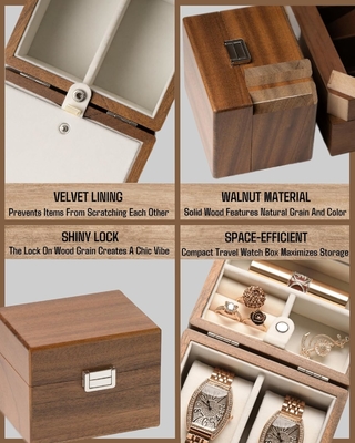 Boîte à montres, boîtier de voyage pour hommes, montres en bois et porte- bijoux organisateur pour femme, protection portable à 2 fentes