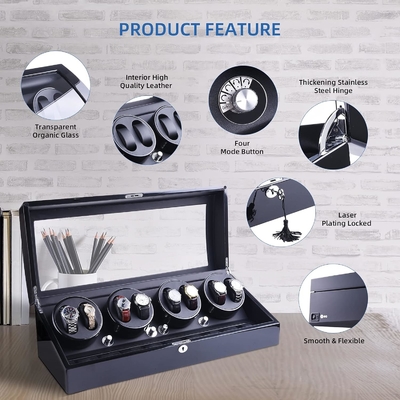 Moniteur à remontage, XTELARY Luxury 4 Moniteur à remontage quadricyclique à moteur pour montres automatiques Coffre-fort et boîte d'affichage en bois 8+9 Stockage