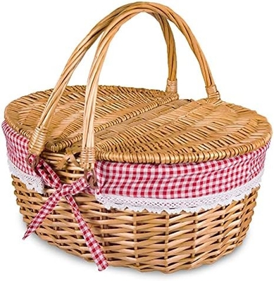 Un panier de pique-nique en cire avec couvercle et poignée, un corps tissé robuste avec une doublure lavable pour Pâques, la fête des mères, le camping en plein air.