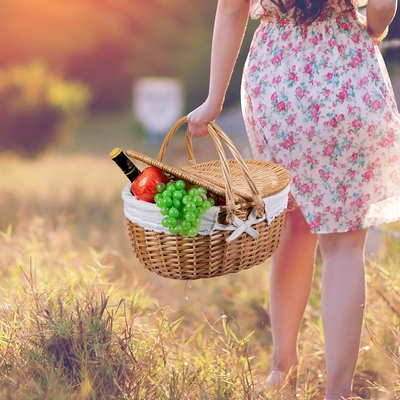 Un panier de pique-nique en cire avec couvercle et poignée, un corps tissé robuste avec une doublure lavable pour Pâques, la fête des mères, le camping en plein air.