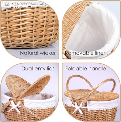 Un panier de pique-nique en cire avec couvercle et poignée, un corps tissé robuste avec une doublure lavable pour Pâques, la fête des mères, le camping en plein air.