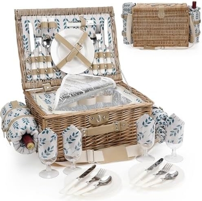 Un panier de pique-nique en cire avec couvercle et poignée, un corps tissé robuste avec une doublure lavable pour Pâques, la fête des mères, le camping en plein air.