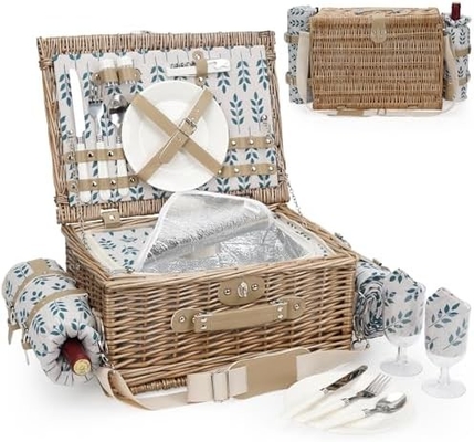 Un panier de pique-nique en cire avec couvercle et poignée, un corps tissé robuste avec une doublure lavable pour Pâques, la fête des mères, le camping en plein air.