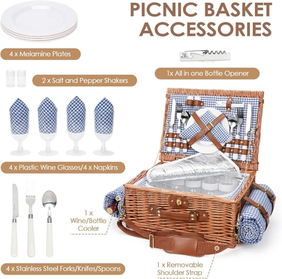 Un panier de pique-nique en cire avec couvercle et poignée, un corps tissé robuste avec une doublure lavable pour Pâques, la fête des mères, le camping en plein air.