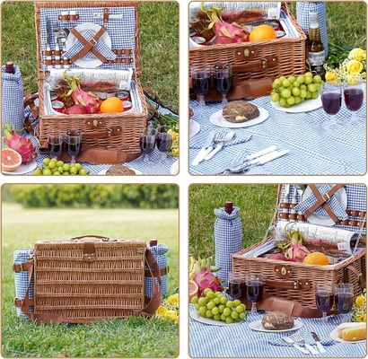 Un panier de pique-nique en cire avec couvercle et poignée, un corps tissé robuste avec une doublure lavable pour Pâques, la fête des mères, le camping en plein air.