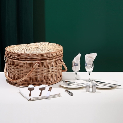 Panier de pique-nique pour 2 pique-nique en forme de cœur vide tissé en osier en saule Sac à dos à dos en bois en bois avec poignée de couvercle