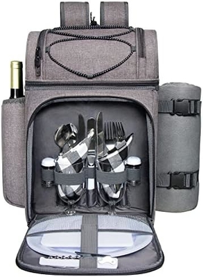 Un rafraîchisseur de sac à dos pour 4 personnes avec sac de rafraîchissement isolé, porte-vin, couverture en laine,