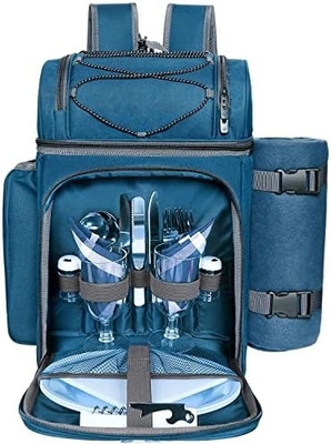 Un rafraîchisseur de sac à dos pour 4 personnes avec sac de rafraîchissement isolé, porte-vin, couverture en laine,