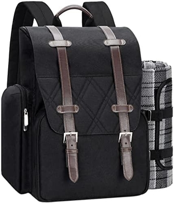Sac à dos de pique-nique pour 4 personnes avec sac de refroidissement isolé, panier de pique-nique avec sac à vin,
