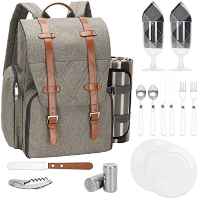 Sac à dos de pique-nique pour 4 personnes avec sac de refroidissement isolé, panier de pique-nique avec sac à vin,