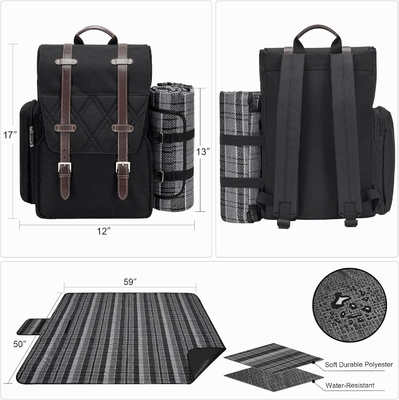 Sac à dos de pique-nique pour 4 personnes avec sac de refroidissement isolé, panier de pique-nique avec sac à vin,