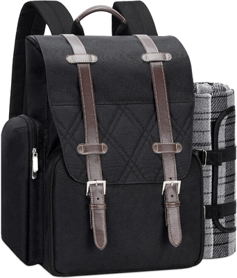 Sac à dos de pique-nique pour 4 personnes avec sac de refroidissement isolé, panier de pique-nique avec sac à vin,