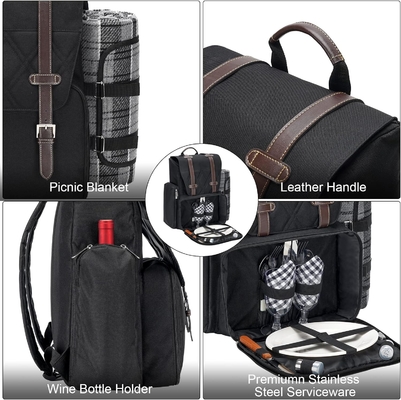Sac à dos de pique-nique pour 4 personnes avec sac de refroidissement isolé, panier de pique-nique avec sac à vin,