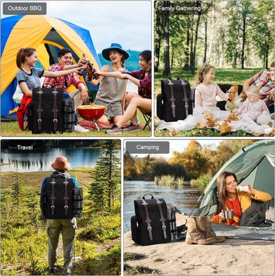 Sac à dos de pique-nique pour 4 personnes avec sac de refroidissement isolé, panier de pique-nique avec sac à vin,