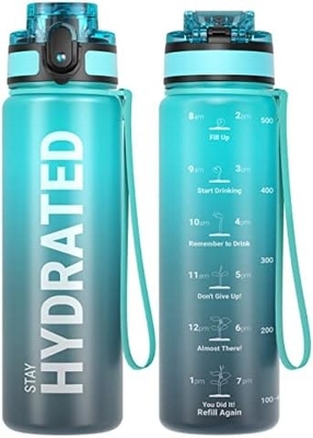 Bouteille d'eau sportive motivationnelle de 32 oz avec horodatage - Temps de boisson - Tritan, sans BPA, bouche large étanche,