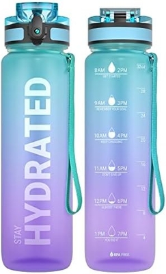 Bouteille d'eau sportive motivationnelle de 32 oz avec horodatage - Temps de boisson - Tritan, sans BPA, bouche large étanche,