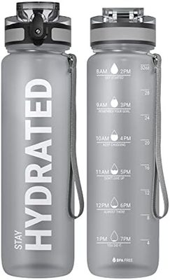 Bouteille d'eau sportive motivationnelle de 32 oz avec horodatage - Temps de boisson - Tritan, sans BPA, bouche large étanche,