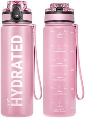 Bouteille d'eau sportive motivationnelle de 32 oz avec horodatage - Temps de boisson - Tritan, sans BPA, bouche large étanche,