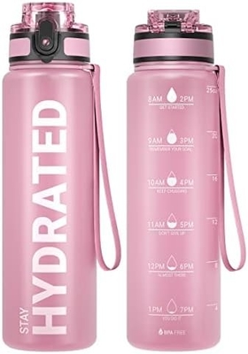 Bouteille d'eau sportive motivationnelle de 32 oz avec horodatage - Temps de boisson - Tritan, sans BPA, bouche large étanche,