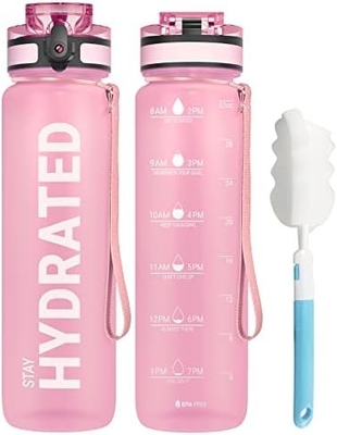 Bouteille d'eau sportive motivationnelle de 32 oz avec horodatage - Temps de boisson - Tritan, sans BPA, bouche large étanche,
