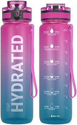 Bouteille d'eau sportive motivationnelle de 32 oz avec horodatage - Temps de boisson - Tritan, sans BPA, bouche large étanche,
