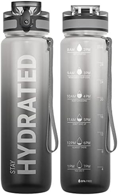Bouteille d'eau sportive motivationnelle de 32 oz avec horodatage - Temps de boisson - Tritan, sans BPA, bouche large étanche,