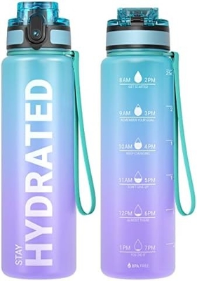 Bouteille d'eau sportive motivationnelle de 32 oz avec horodatage - Temps de boisson - Tritan, sans BPA, bouche large étanche,