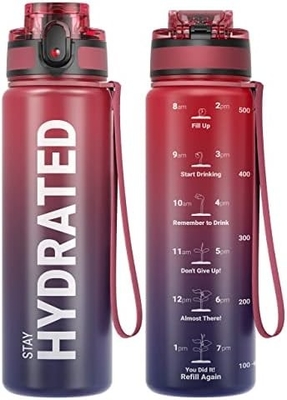 Bouteille d'eau sportive motivationnelle de 32 oz avec horodatage - Temps de boisson - Tritan, sans BPA, bouche large étanche,