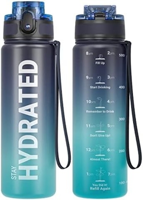 Bouteille d'eau sportive motivationnelle de 32 oz avec horodatage - Temps de boisson - Tritan, sans BPA, bouche large étanche,